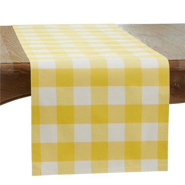 Saro Saro 5026.Y1690B 16 x 90 in. Cotton & Poly Blend Buffalo Oblong Plaid Runner; Yellow 5026.Y1690B